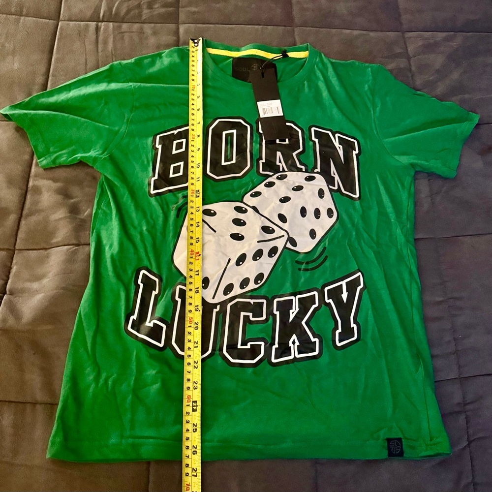 Soul Star Green 'Born Lucky' Graphic T-Shirt - Picture 5 of 6